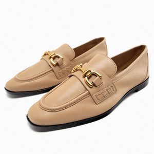 NWT Zara Leather Loafers Beige/Camel/Tan - Sz 6.5-7 (EU37)
